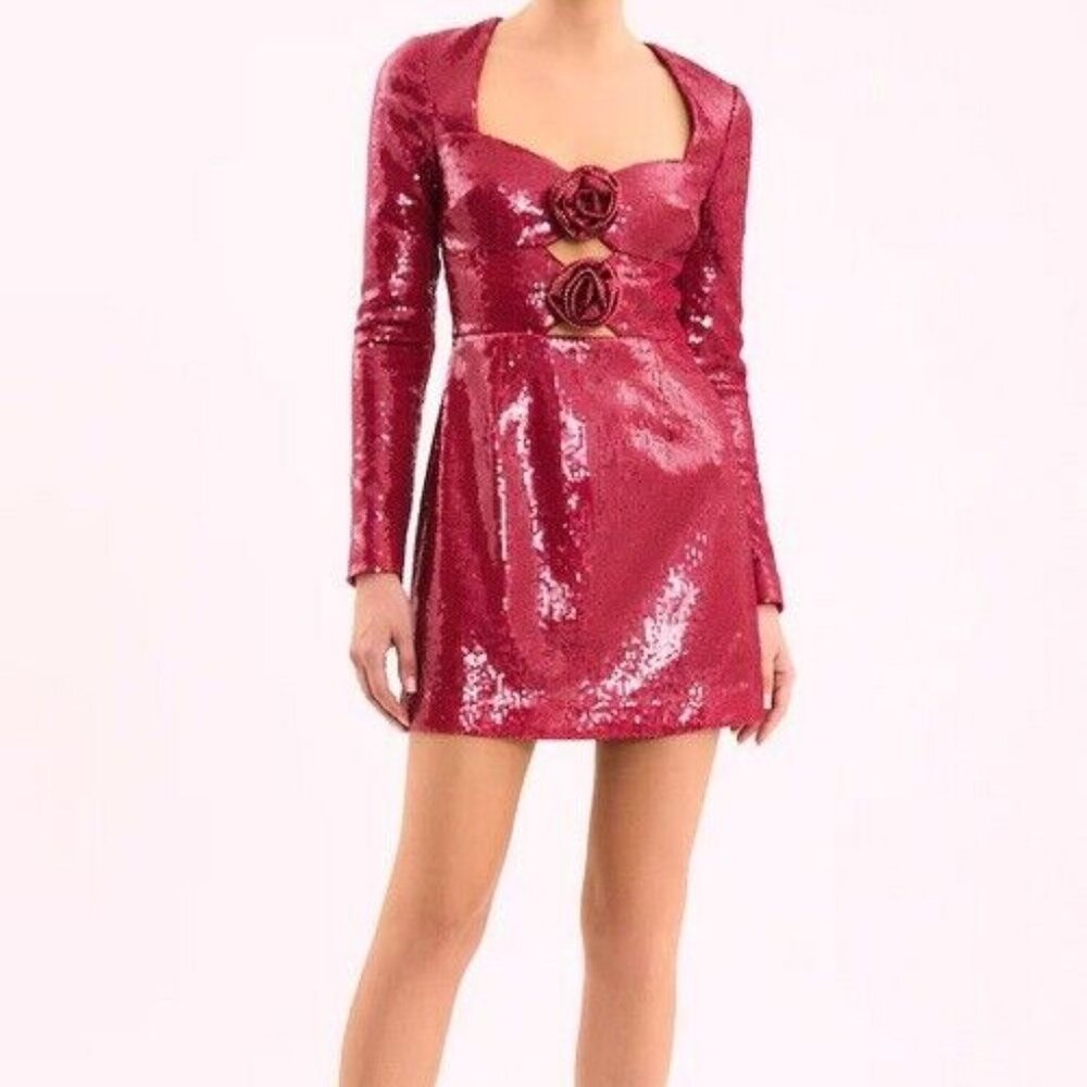 Rebecca Vallance Courtney Magenta Long Sleeve Cut Out Mini Dress